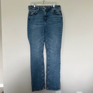 H&M High Rise Straight Leg Split-Hem Medium Wash Jeans